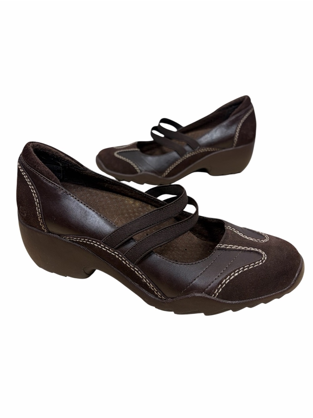 Skechers Brown Leather Suede Mary Jane Comfort Wedge Shoes 8.5